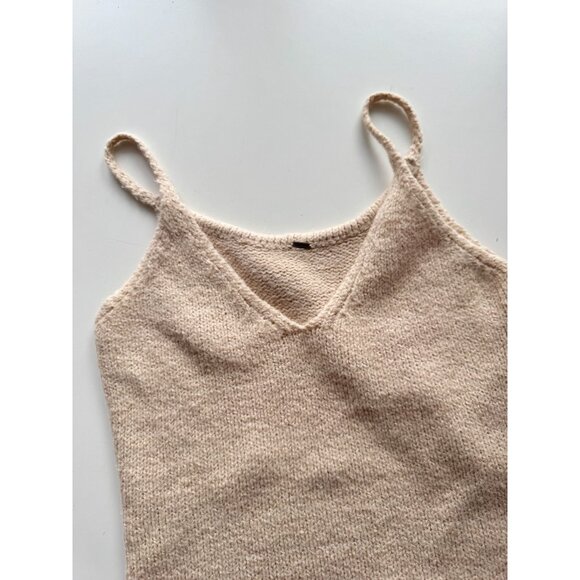 FREE PEOPLE Audrey Beige Cotton Blend Knit Bodycon Sweater Tank Dress, Size M - Picture 6 of 11
